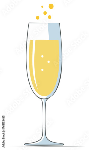 Champagne in elegant glass with bubbles illustration
