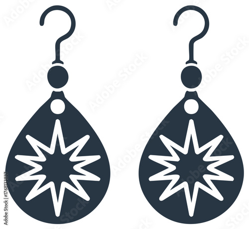 Stylish question mark hook earrings with starburst design vector icon illustration