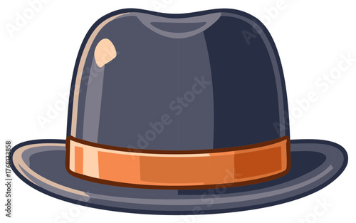 Cartoon Style Fedora Hat with Orange Band; Vintage Style; Fashion Accessory for Men and Women, Elegant and Stylish