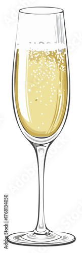 Elegant champagne flute glass filled with sparkling wine beverage.
