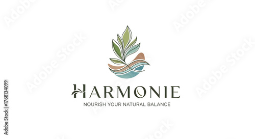 Elegant harmonie logo with leaves and water design for natural balance and wellness