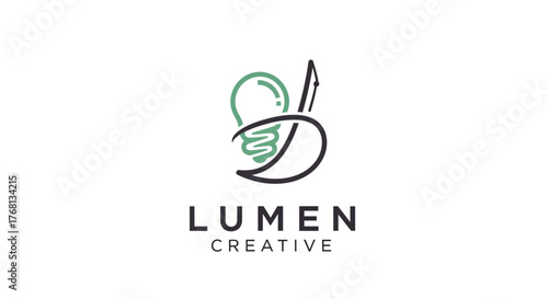 Creative agency logo design with lightbulb and pen for innovation and ideas