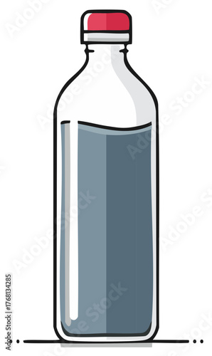 Stylized Glass Bottle with Liquid Interior and Red Cap Modern Cartoon Illustration