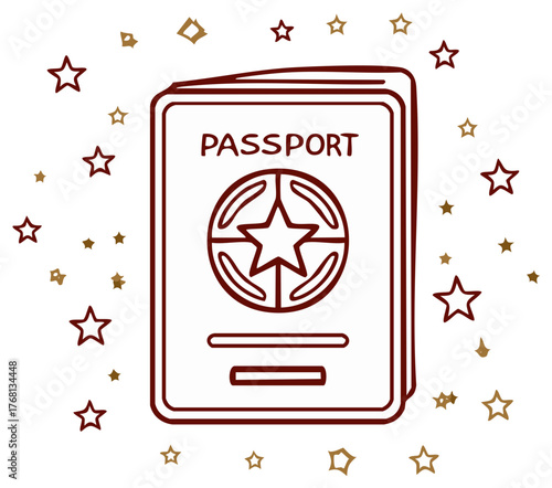 Stylized Passport with Star Design and Ornamental Stars for Travel and Identity