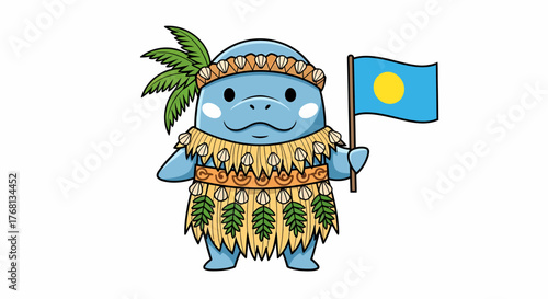 Palauan Cartoon Character Holding Flag A Whimsical Representation of Palau's Identity and Culture