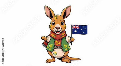 Festive Kangaroo with Australian Flag A Celebration of National Pride