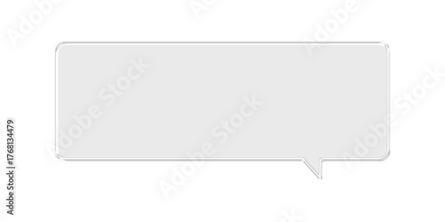 Realistic Clear Glass Speech Bubble, Transparent Rectangular Chat Icon on Alpha Background
