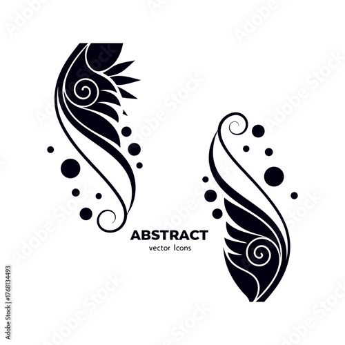 Abstract Floral Ornament Vector Design in Black and White