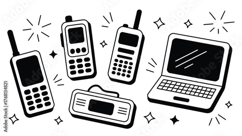Timeless tech essentials doodle radiating retro nostalgia and modern connection for your next creative project or social media campaign!