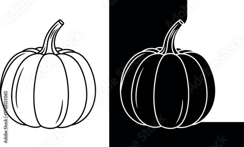 Vector Illustration of a Simple Pumpkin Outline and Silhouette for Autumn and Halloween Design