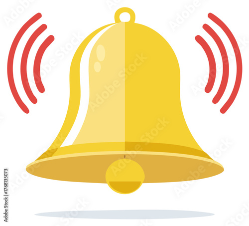 Illustration of a ringing golden bell isolated