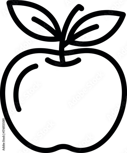 Vector Illustration of a Simple White Apple Icon with Leaves on Black Background