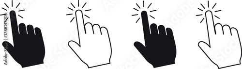 Vector Illustration of Four Hand Cursor Icons Clicking, Representing Interaction and Selection
