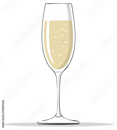 Illustration of a flute glass filled with sparkling champagne and bubbles