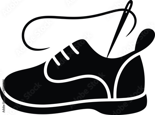 Shoe repair needle and thread silhouette for cobbler services banner advertisement