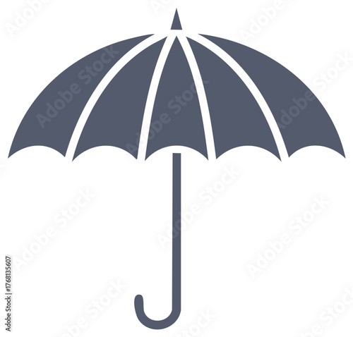 Minimalist grey umbrella icon symbolizing rain protection, weather forecast, and security from elements.