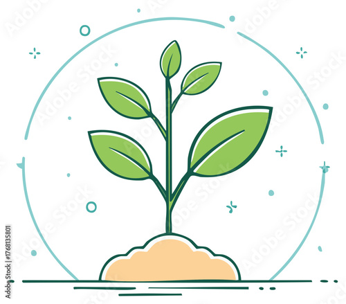 Seedling icon, sapling in dirt, sustainable ecology concept, nature protection emblem
