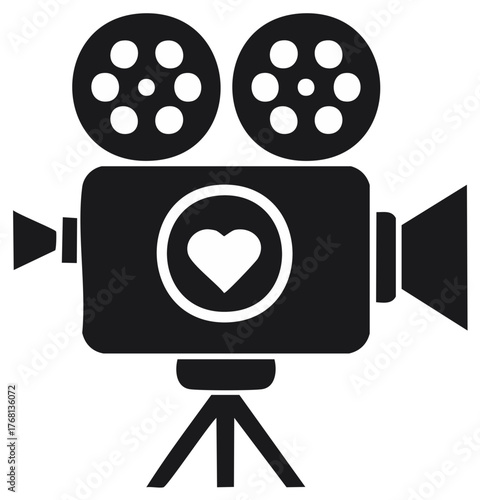 Retro Movie Camera with Heart Shape Symbol Represents Film Making Love Story