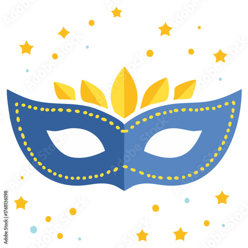 Mardi Gras Blue Mask with Golden Stars for Carnival Celebrations and Festivities