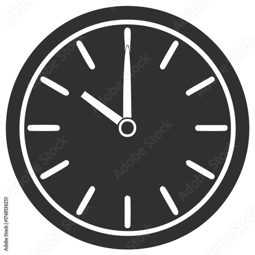 Minimalist analog clock icon with white hands on a black face showing ten o'clock vector illustration