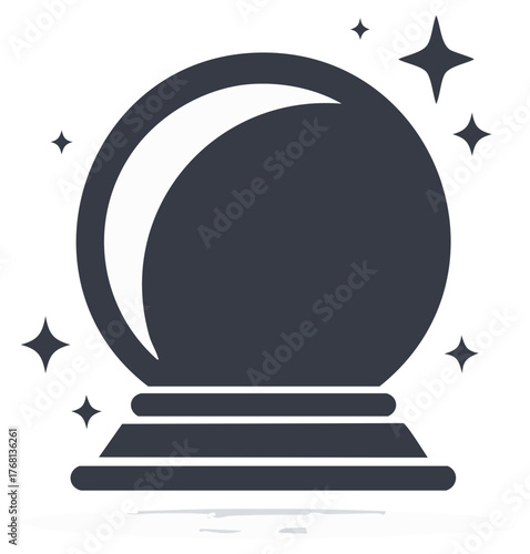Mystical crystal ball icon predicting future, surrounded by sparkling stars