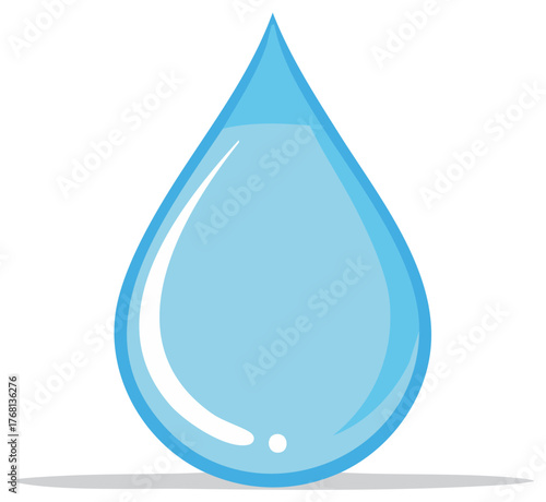 Cartoon illustration of a single blue water droplet, clean and fresh. Environment concept.