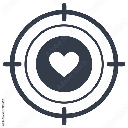 Love heart symbol in a dark blue aiming target scope graphic illustration