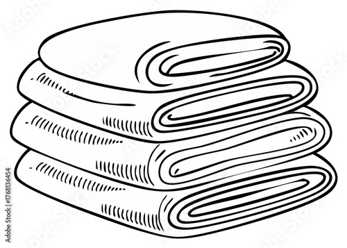 Neatly folded towels stacked in an artful line drawing showcasing domestic textiles and laundry care