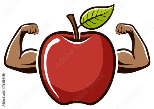 Strong Red Apple with Muscular Arms Demonstrating Healthy Food Choices