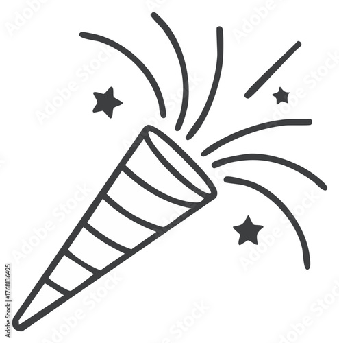 Party popper with stars in line art style for celebration