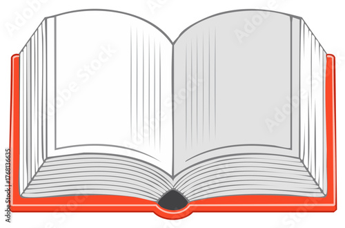 Open book with red cover and blank pages for text education or storytelling