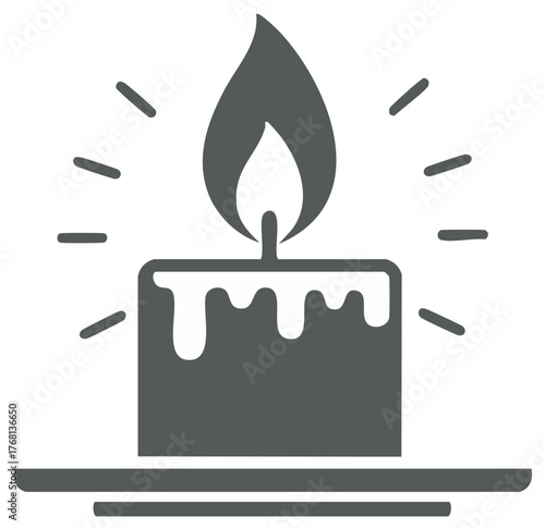 Burning Wax Candle with Luminous Flame and Dripping Wax Icon