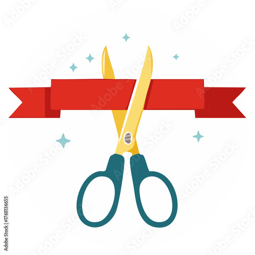 Opening ceremony concept of scissors cutting red ribbon for new business venture or event