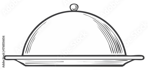 Classic food serving cloche with a round handle on a plate illustration