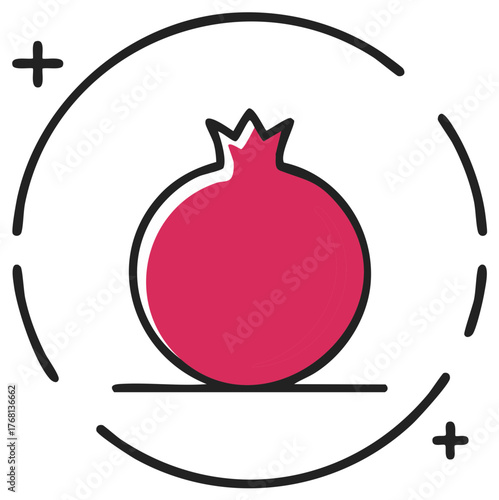 Minimalist pomegranate fruit icon with abstract line art frame vector illustration