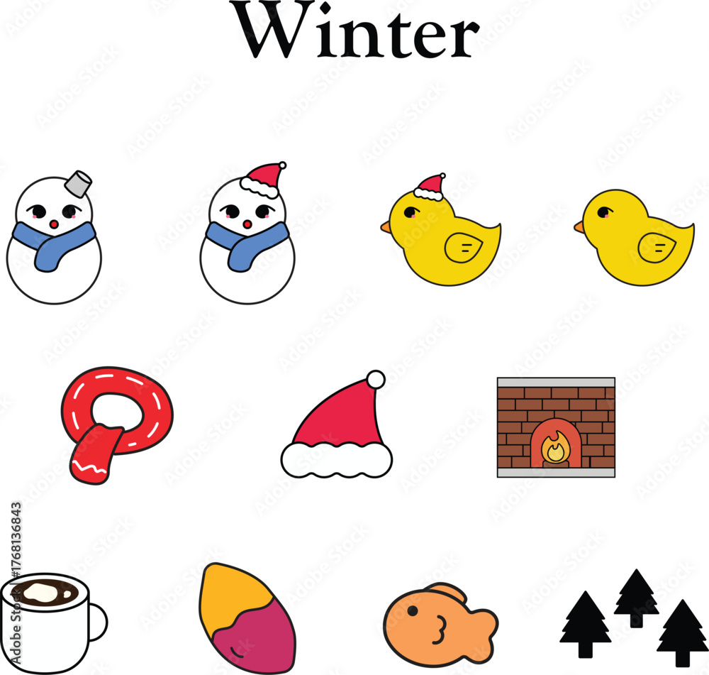 Fototapeta premium a collection of cute winter season icons set