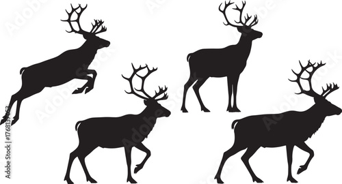 set of silhouettes of deer, editable vector file