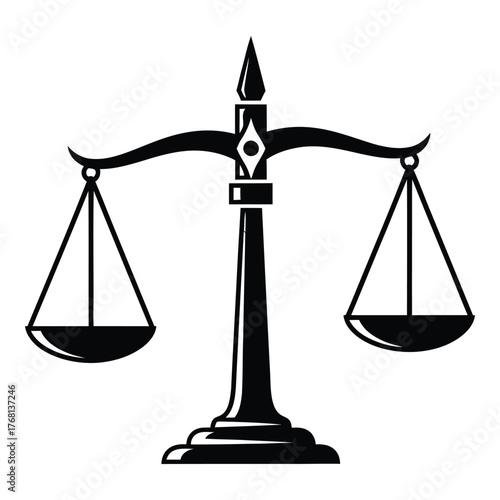Justice scales symbol black outline icon for legal law fairness and balance concepts silhouette