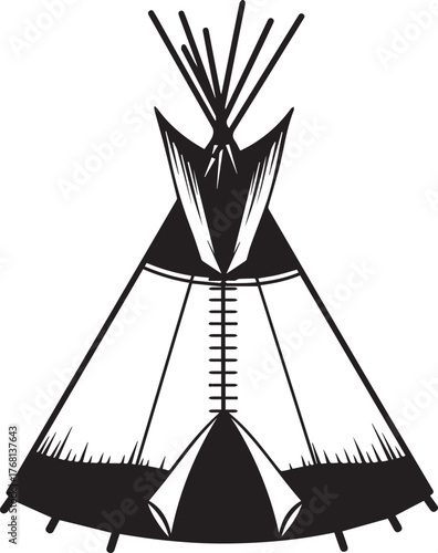 Black and white illustration of a Native American teepee