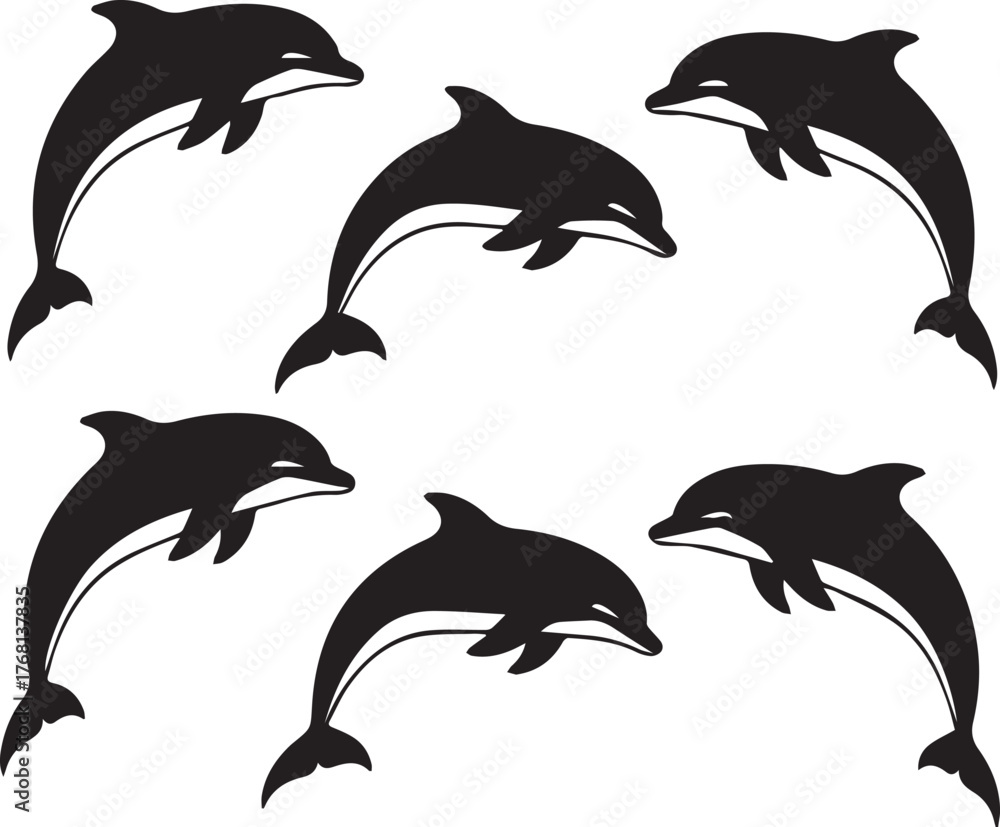 Naklejka premium Silhouette of Jumping Dolphins ocean