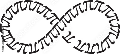 Black silhouette infinity symbol created out of repeating pi symbols for math and education on white background