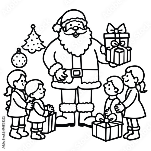 Santa Claus Giving Gifts to Children on Christmas Day A Festive Illustration