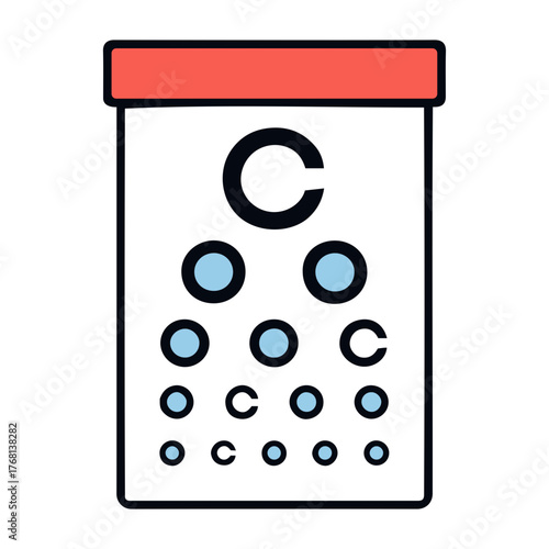 Vector illustration of an eye chart with rows of circles and the letter c for vision testing