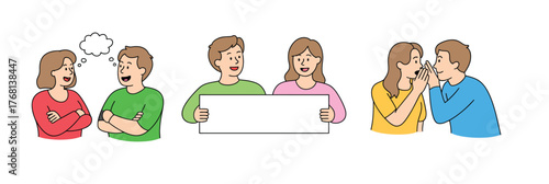 Modern Flat Illustration Depicting Group of People Talking, Brainstorming, Presenting Ideas, and Greeting Each Other, Perfect for Concepts of Teamwork, Networking, and Collaboration.