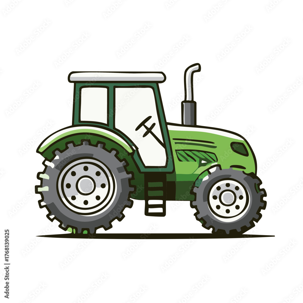 Obraz premium Green Farm Tractor Agricultural Vehicle Cartoon Vector Illustration