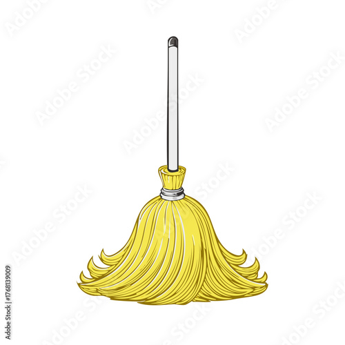 Vibrant Yellow Mop Illustration for Household Cleaning and Domestic Chores