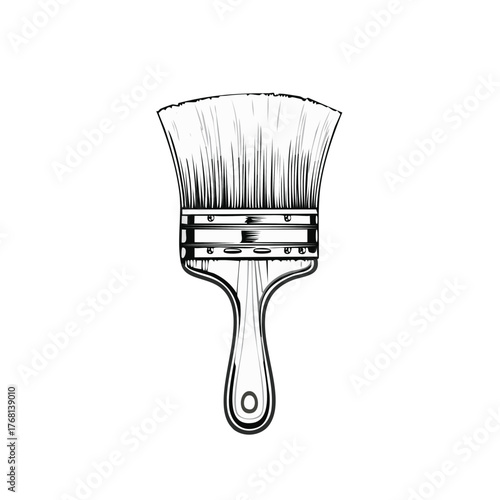 Illustration of a Paint Brush in Black and White Outline