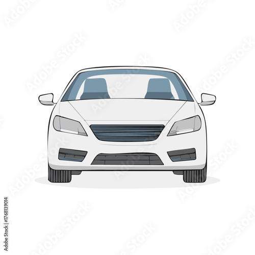 Front view of white sedan illustration. Modern car design vector. Automotive illustration.