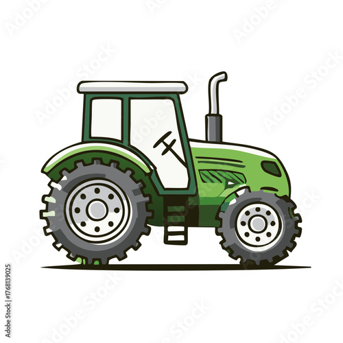 Green Farm Tractor Agricultural Vehicle Cartoon Vector Illustration