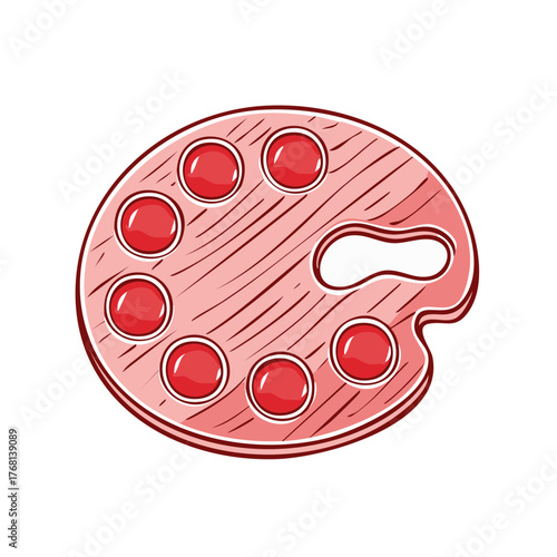 Hand drawn artist paint palette illustration with red colors artistic tool for creativity and painting